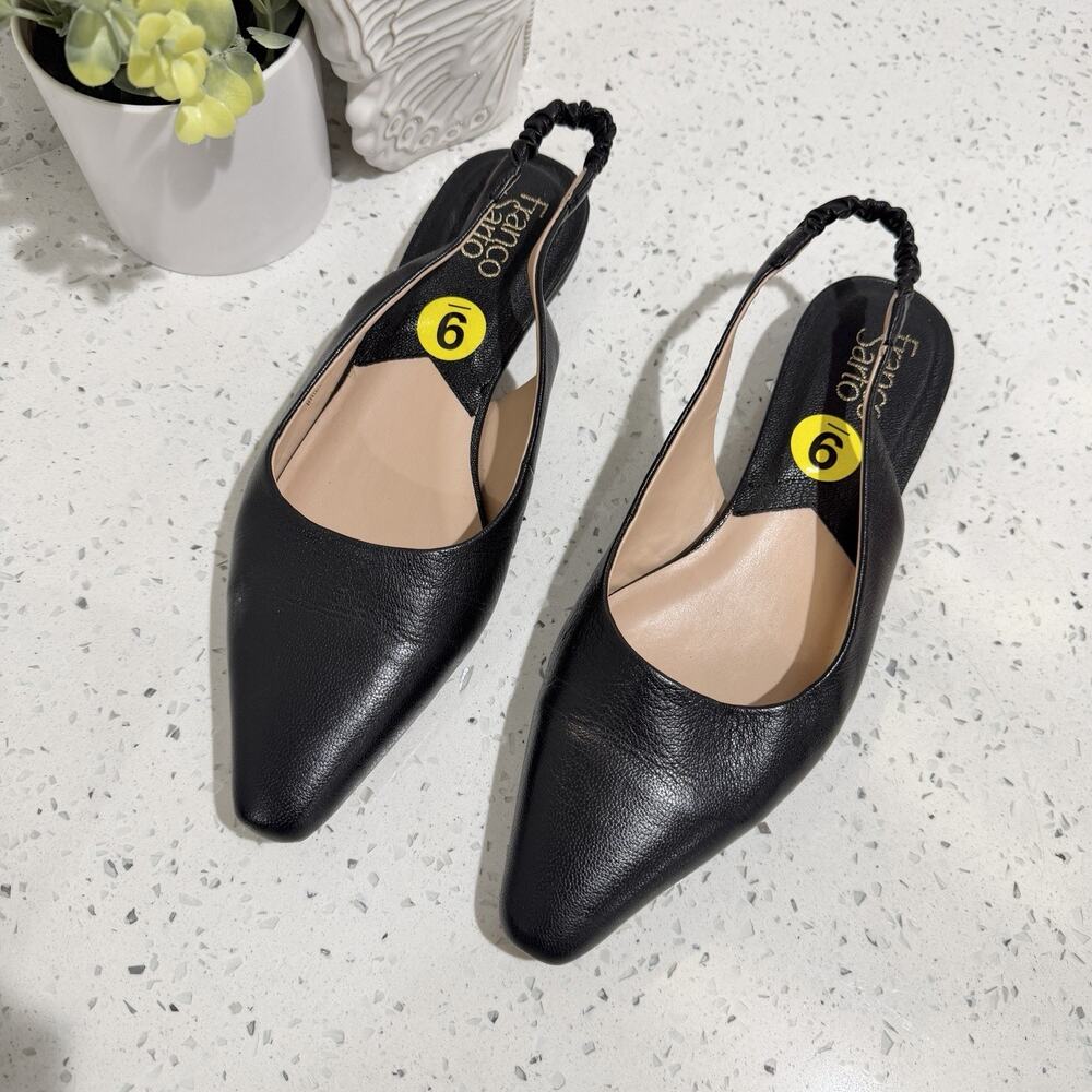 Franco Sarto briella Black leather Flat Sling back pointed toe Shoes 9 CC